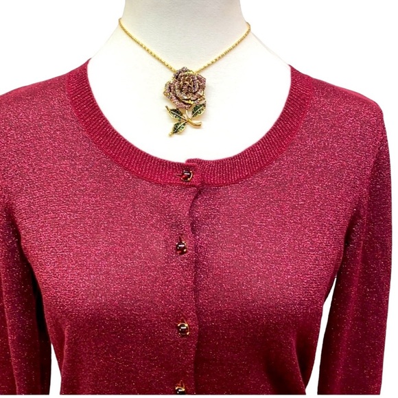 Talbots Sparkling Cranberry Cardigan Sweater - Picture 3 of 8